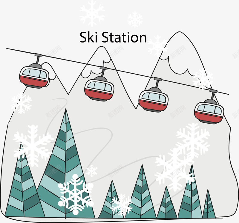 手绘的冬季滑雪中心矢量图ai免抠素材_新图网 https://ixintu.com 度假中心 滑雪 滑雪中心 矢量png 缆车 雪山滑雪 矢量图