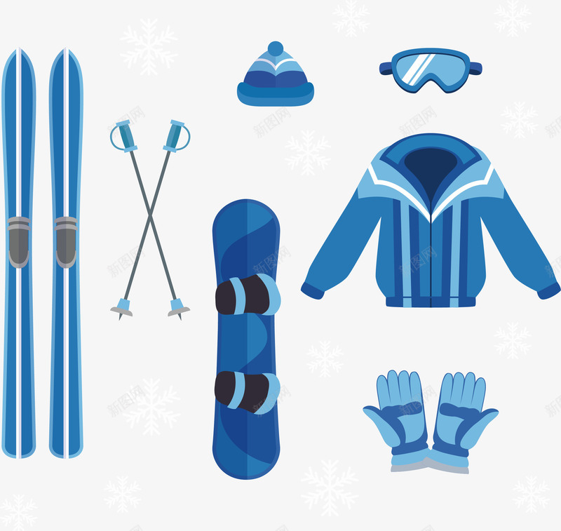 蓝色冬季滑雪装备矢量图ai免抠素材_新图网 https://ixintu.com 冬季运动 滑雪板 滑雪雪橇 矢量png 蓝色装备 运动装备 矢量图