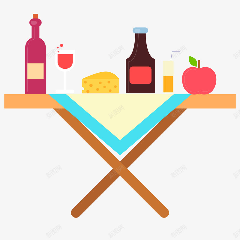 卡通手绘野餐的桌子png免抠素材_新图网 https://ixintu.com 奶酪 桌子 苹果 野餐 食物 饮品