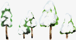手绘冬季绿色松树雪地素材