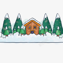 手绘冬季背景与房屋树木素材