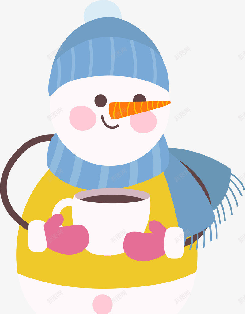 喝咖啡的可爱雪人png免抠素材_新图网 https://ixintu.com 冬季 卡通 可爱雪人 喝咖啡 热饮 矢量图案