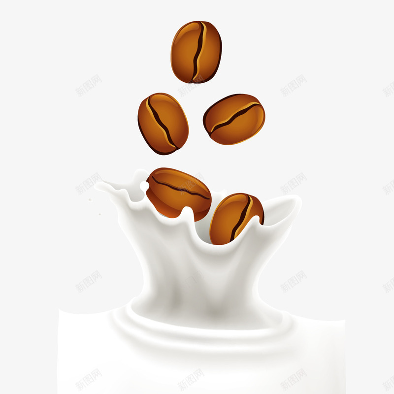 咖啡豆和牛奶矢量图ai免抠素材_新图网 https://ixintu.com 咖啡 咖啡豆 喷溅 牛奶 矢量图 简笔咖啡豆 饮品