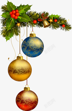 冬青挂件圣诞节彩球挂件高清图片