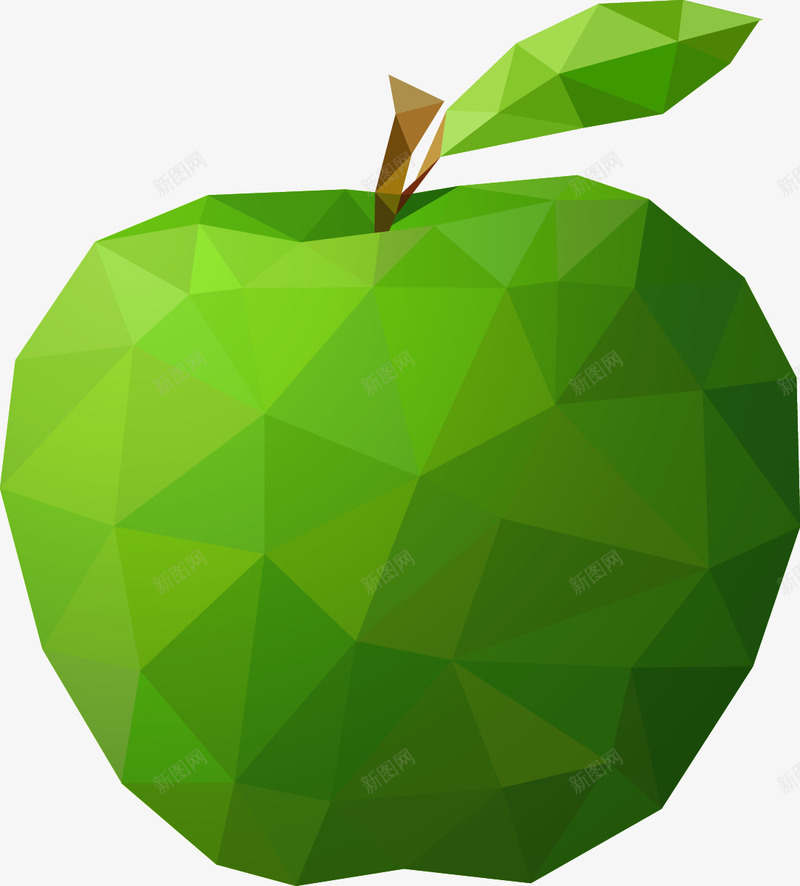 手绘低多边形绿色苹果png免抠素材_新图网 https://ixintu.com 手绘 绿色