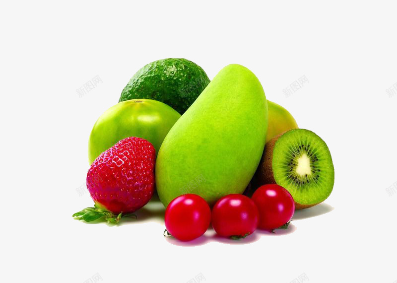 一堆水果png免抠素材_新图网 https://ixintu.com 樱桃 猕猴桃 红色 绿色 芒果 西瓜