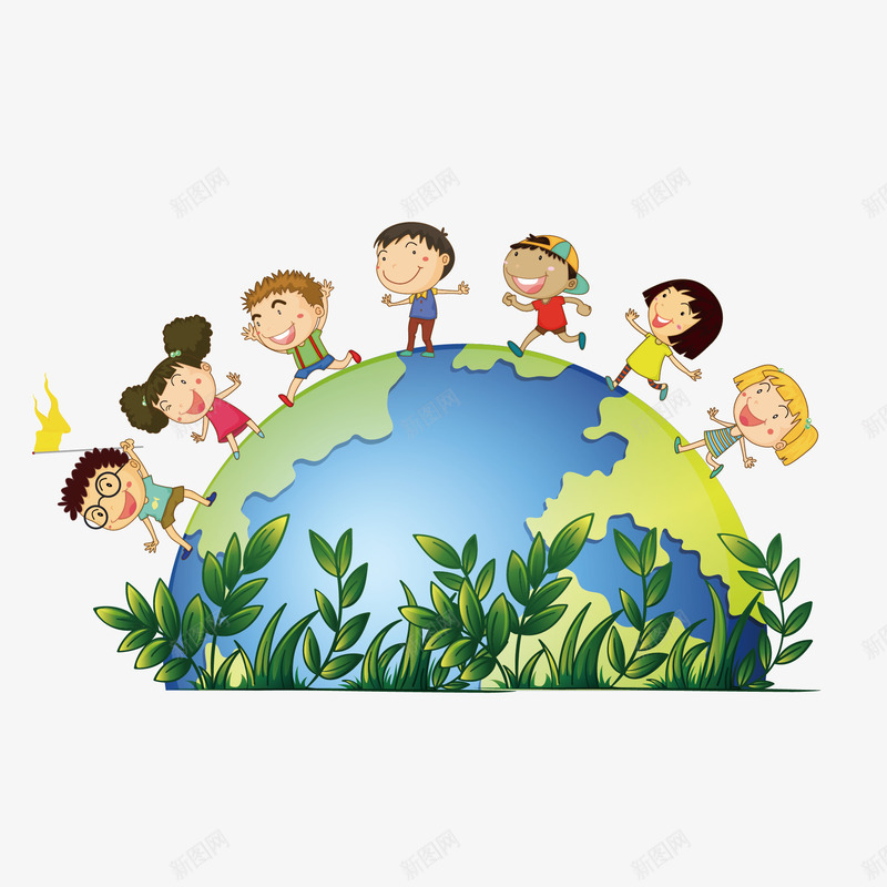 围着地球的小孩png免抠素材_新图网 https://ixintu.com 卡通 围着地球 小孩