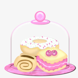 粉色玻璃罩蛋糕甜甜圈甜点素材