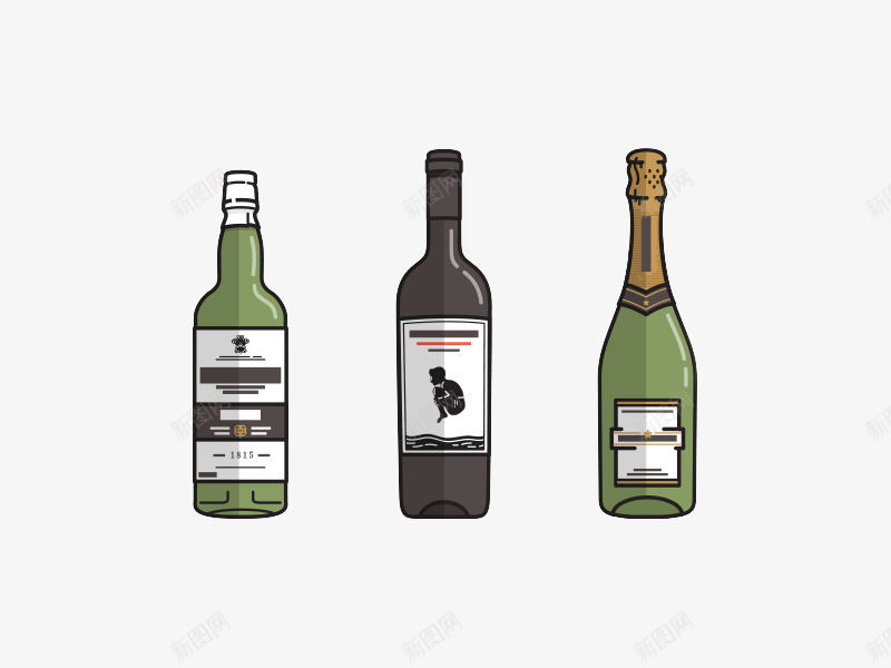 手绘红酒瓶png免抠素材_新图网 https://ixintu.com 干红 手绘红酒瓶 瓶子 红酒 绿色酒瓶 葡萄酒 酒瓶