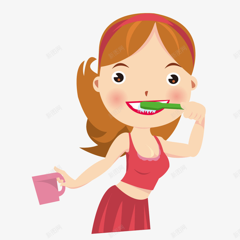 红色时尚女性刷牙png免抠素材_新图网 https://ixintu.com 刷牙 女性 时尚 红色