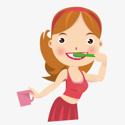 红色时尚女性刷牙素材