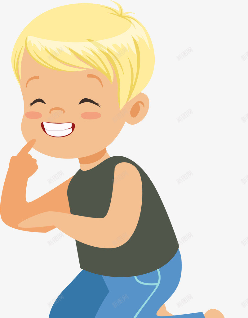看我的牙齿png免抠素材_新图网 https://ixintu.com 创意 牙齿 男孩 笑容 设计 黄色头发 黑色衣服