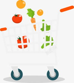 一个购物车放满蔬菜的白色购物车高清图片