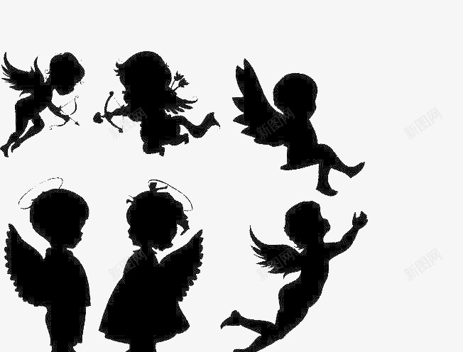 天使的剪影png免抠素材_新图网 https://ixintu.com 丘比特箭 天使与魔鬼 手绘作品 翅膀 黑色