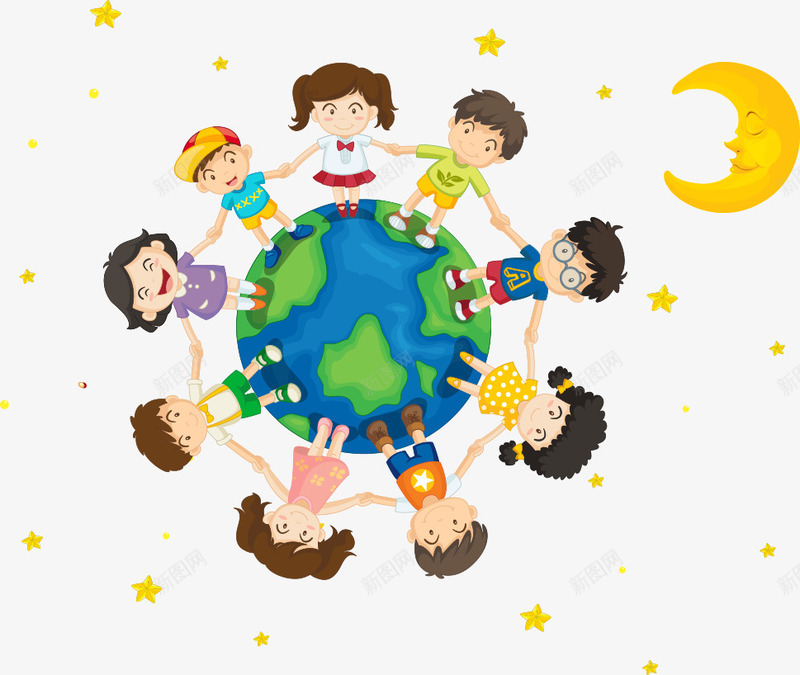 地球和小孩png免抠素材_新图网 https://ixintu.com 人物 卡通地球 地球 小孩 手绘地球 月亮 矢量地球