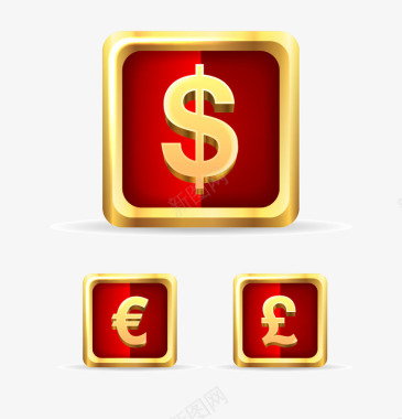 货币黄金按钮组矢量图图标图标