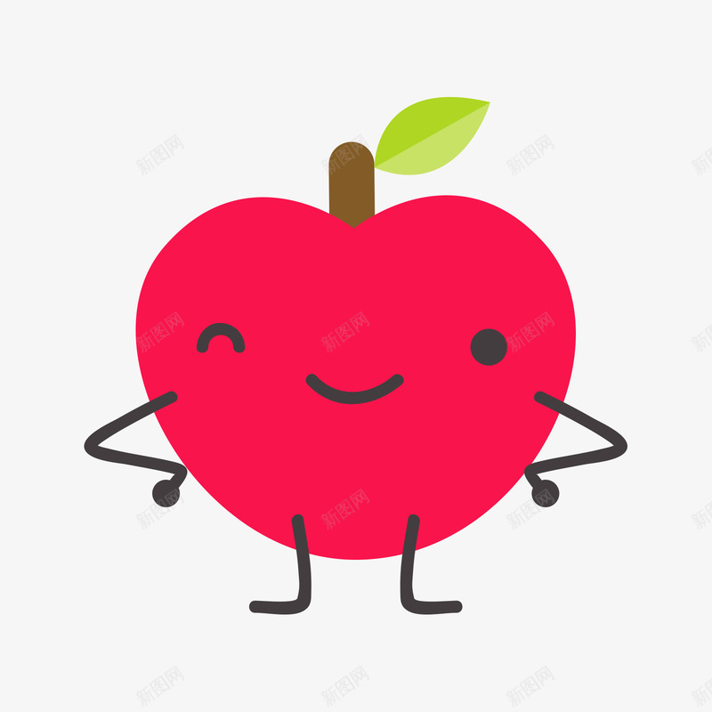 红色得意的苹果水果表情矢量图ai免抠素材_新图网 https://ixintu.com 得意 水果 水果表情 红色 绿色 苹果 黑色 矢量图