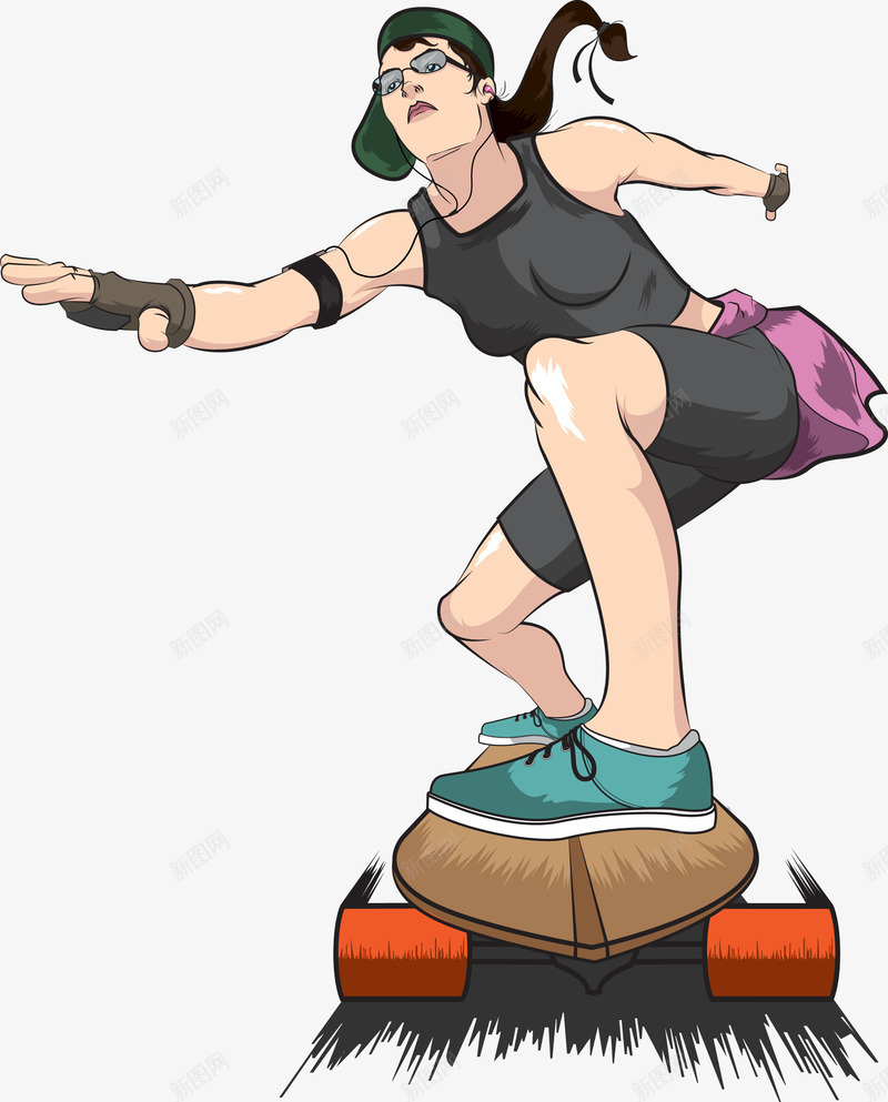 玩滑板的人png免抠素材_新图网 https://ixintu.com 卡通人物 女性 竞技 运动
