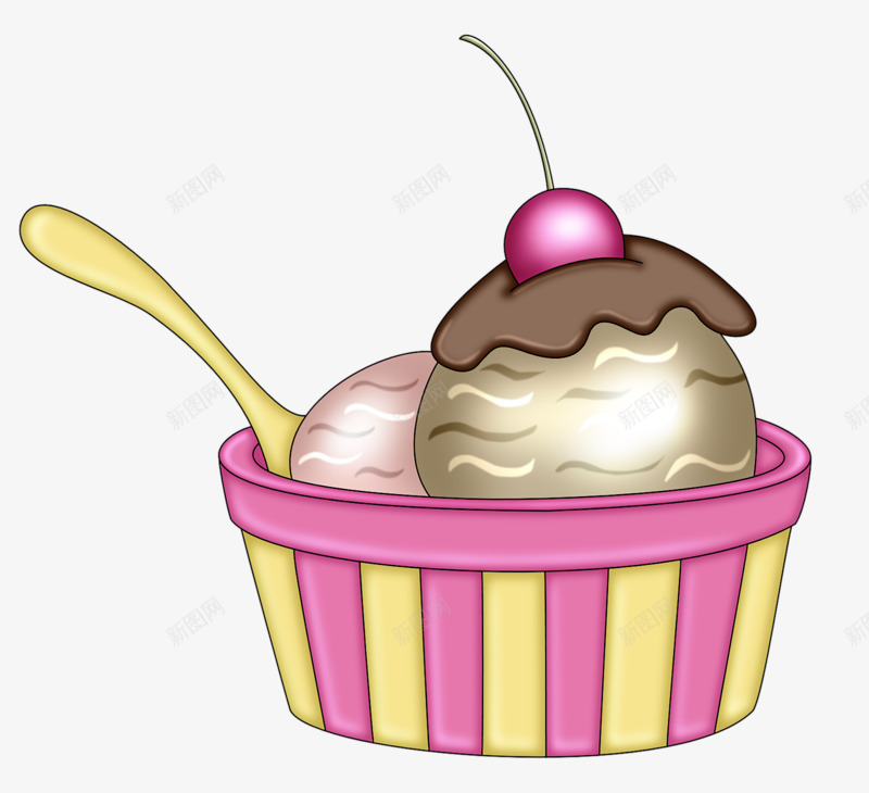 冰淇淋球png免抠素材_新图网 https://ixintu.com 冰淇淋 勺子 樱桃 食物