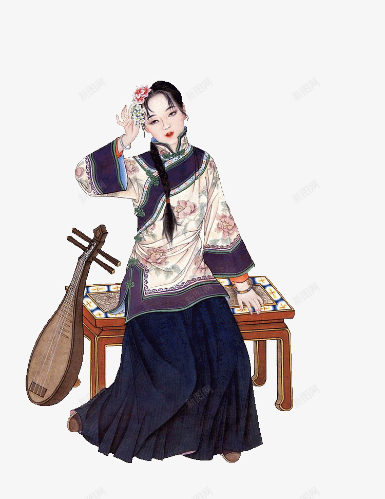 古代弹琵琶的女性png免抠素材_新图网 https://ixintu.com 中国风 传统 古代 女性