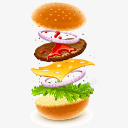 蔬菜肉汉堡卡通插画矢量图素材