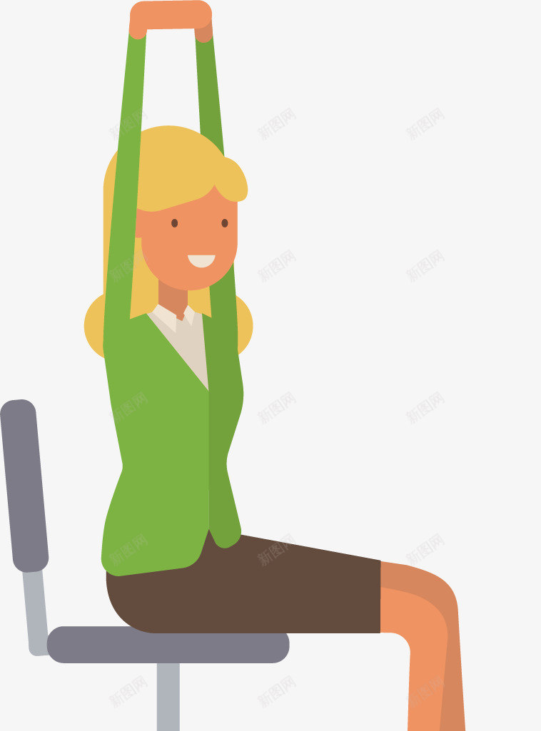伸懒腰的女人png免抠素材_新图网 https://ixintu.com 伸展 伸腰 女人 手绘 椅子 绿色的 衣服 轮子 高跟鞋
