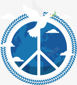 和平符号蓝色地球世界和平日矢量图高清图片