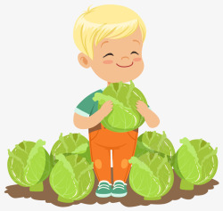 拿着一盆蔬菜手绘男孩拿着蔬菜高清图片