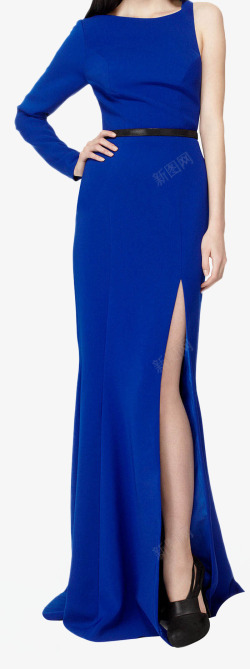 长礼服女性蓝色礼服叉腰造型高清图片