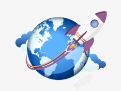 开着火箭的飞行的火箭围绕地球飞行图标高清图片