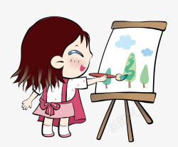 穿红衣服的伯伯手绘卡通画画的女孩子矢量图高清图片