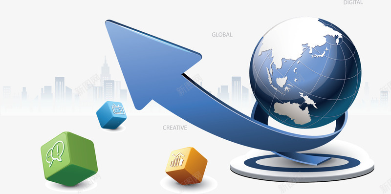 科技地球矢量图ai免抠素材_新图网 https://ixintu.com 上涨 地球 方块 蓝色 矢量图