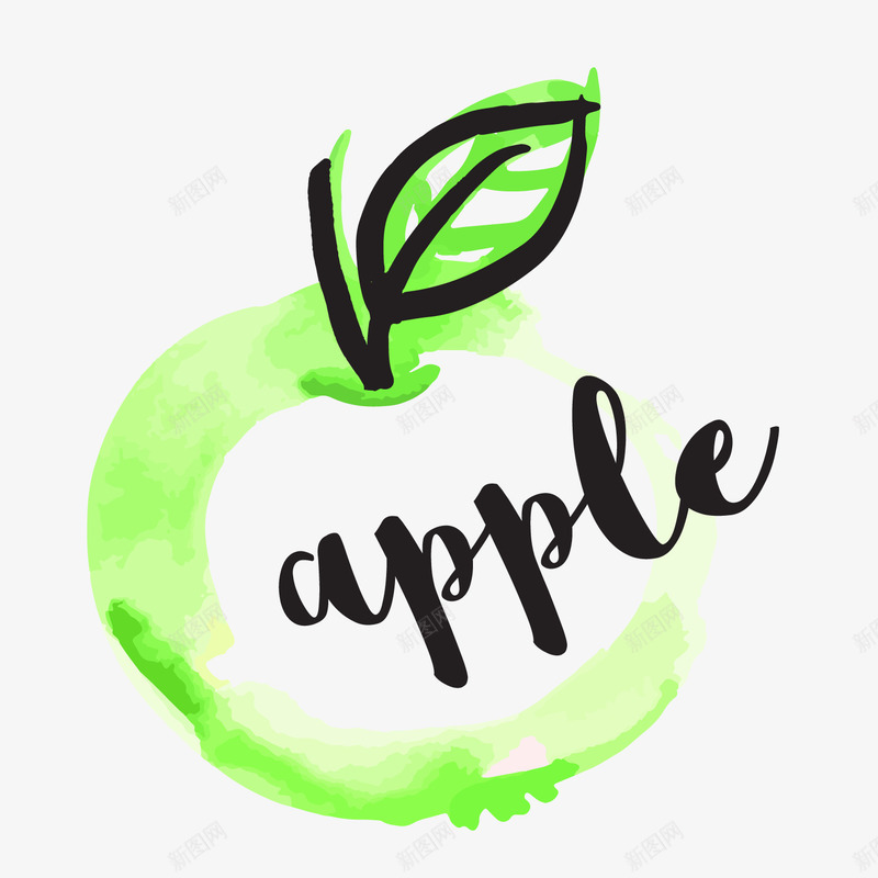 绿色苹果卡通图标矢量图ai_新图网 https://ixintu.com 卡通图标 字母 水果 绘画 绿色 绿色叶子 英文 苹果 矢量图