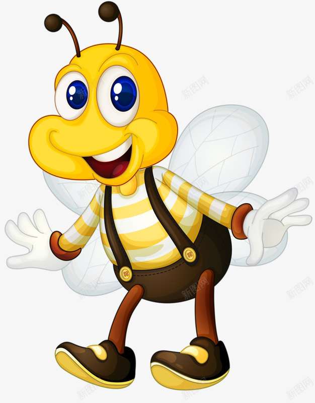穿衣服的小蜜蜂png免抠素材_新图网 https://ixintu.com 卡通 可爱 翅膀 触须 飞翔 黄色