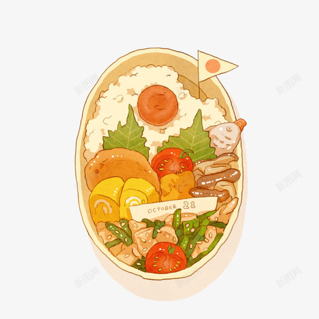 卡通食物png免抠素材_新图网 https://ixintu.com 卡通 彩色 手绘 水彩 盒饭 蔬菜 装饰 食物