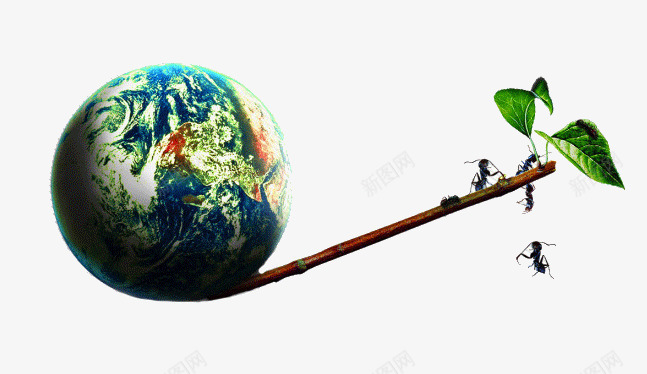 地球和蚂蚁png免抠素材_新图网 https://ixintu.com 创意 地球 树叶 蚂蚁