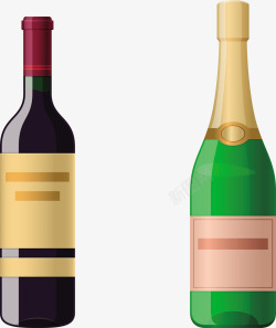 一瓶红酒与啤酒瓶子矢量图素材