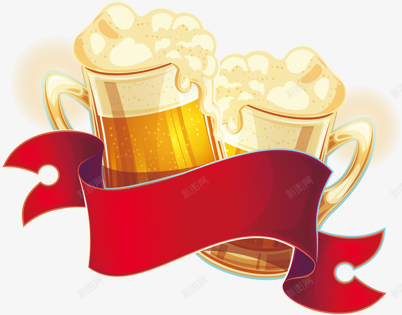 两杯冰镇啤酒png免抠素材_新图网 https://ixintu.com 冰镇啤酒 啤酒 小麦啤酒 干杯 扎啤 矢量png