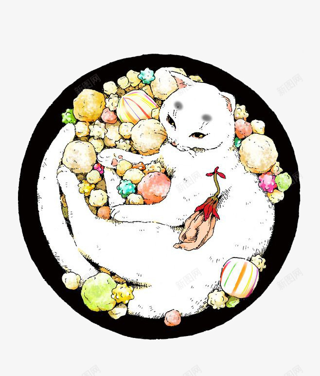水彩猫咪png免抠素材_新图网 https://ixintu.com 卡通 手绘 水彩 玩耍 白色猫咪 糖果 装饰