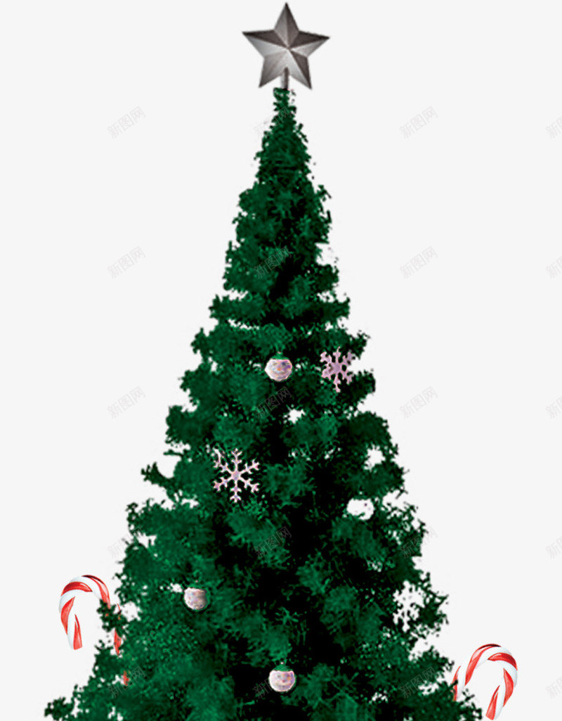 树顶挂着星星的圣诞树png免抠素材_新图网 https://ixintu.com 圣诞树 星星 糖果棒