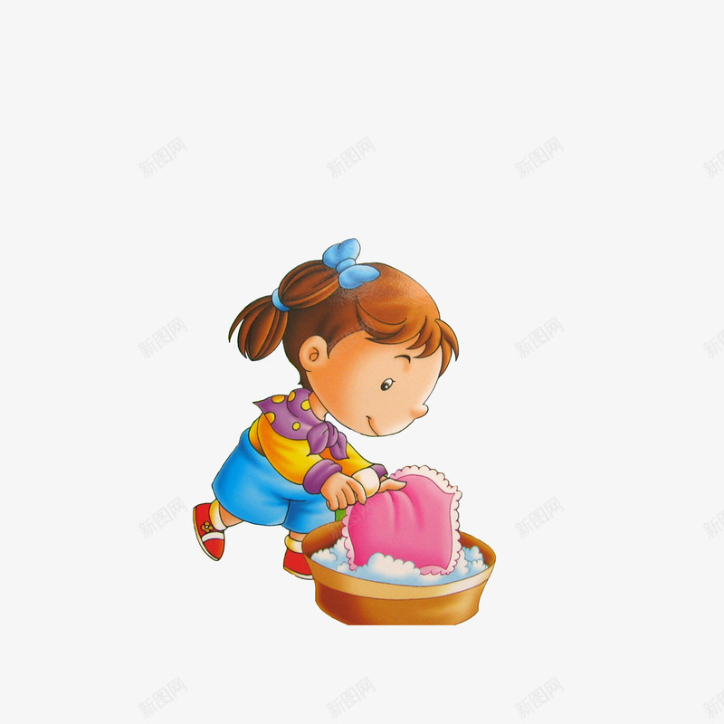 洗手帕的小女孩png免抠素材_新图网 https://ixintu.com 卡通手绘 插画 洗手帕的小女孩 洗衣服女人 洗衣服的女人
