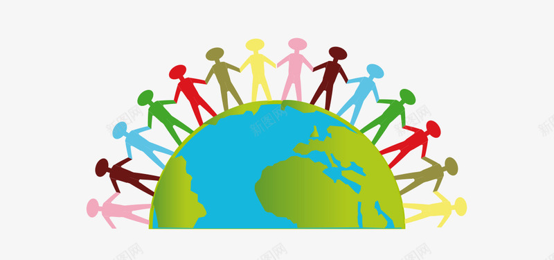 手绘站在地球上的人png免抠素材_新图网 https://ixintu.com 保护地球 创意 卡通手绘 地球 手拉手 水彩 绿色