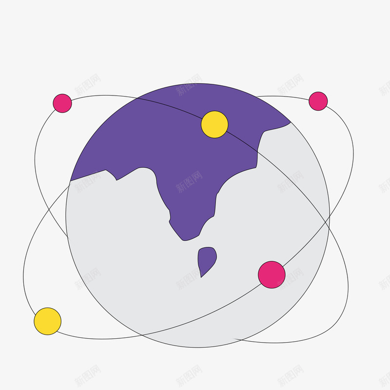 紫色地球环绕psd免抠素材_新图网 https://ixintu.com 卫星 商务 地球 定位 手绘 环绕 紫色 线稿 质感