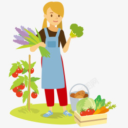 采摘蔬菜的少女素材