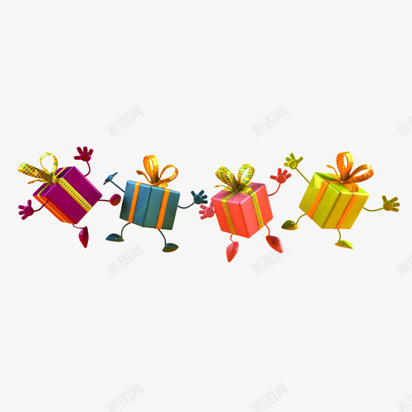 礼物盒png免抠素材_新图网 https://ixintu.com 丝带礼包 拟人卡通跑动的礼物盒 礼品礼物 礼物盒 节日庆典素材