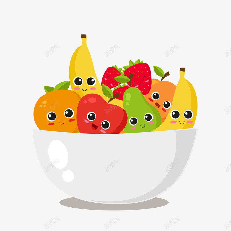 卡通装在碗里的可爱水果png免抠素材_新图网 https://ixintu.com 彩色水果 橘子 碗里的水果 苹果 食物 香蕉