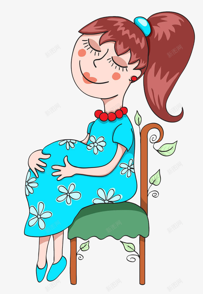 坐在凳子上的孕妇png免抠素材_新图网 https://ixintu.com 凳子 卡通 叶子 女性 孕妇 宝妈 手绘 水彩 绿叶