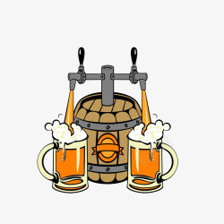 倒啤酒卡通往玻璃杯装啤酒的啤酒桶高清图片