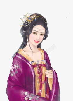古代紫衣女子黄金发簪片素材