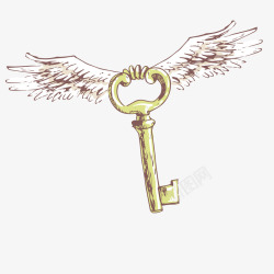 手绘钥匙设计翅膀钥匙唯美手绘矢量图高清图片
